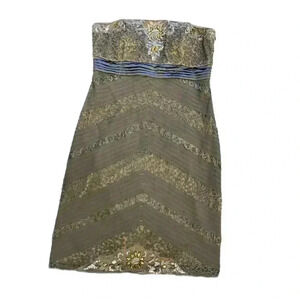 SUE WONG Vintage Grey and Tan Strapless Dress - size 12